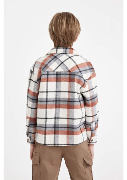 Erkek Çocuk Oversize Geniş Kalıp Polo Yaka Flanel Uzun Kollu Gömlek C9116A824WN