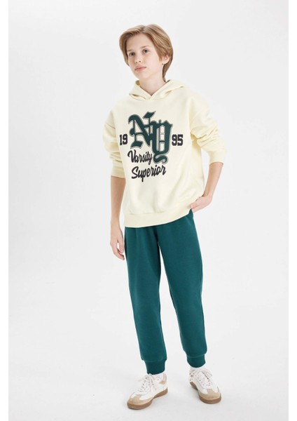 Erkek Çocuk Oversize Geniş Kalıp Kapüşonlu Baskılı Okul Sweatshirt