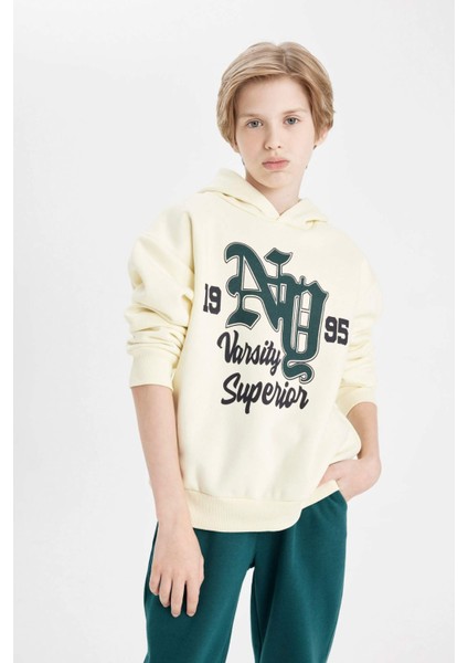 Erkek Çocuk Oversize Geniş Kalıp Kapüşonlu Baskılı Okul Sweatshirt C9280A824AU