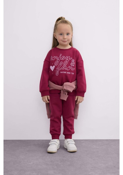 Kız Bebek 2'li Takım Baskılı Bisiklet Yaka Sweatshirt Beli Lastikli Eşofman Altı D0815A524AU