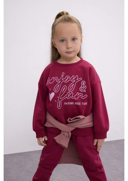 Kız Bebek 2'li Takım Baskılı Bisiklet Yaka Sweatshirt Beli Lastikli Eşofman Altı D0815A524AU