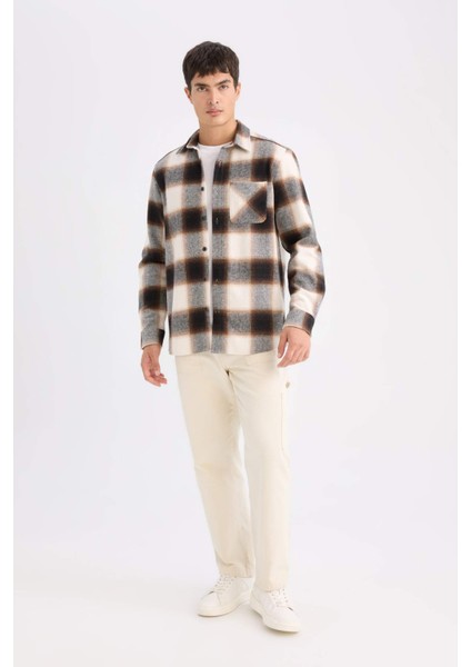 Regular Fit Polo Yaka Kareli Flanel Uzun Kollu Gömlek D2320AX24AU