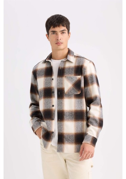 Regular Fit Polo Yaka Kareli Flanel Uzun Kollu Gömlek D2320AX24AU