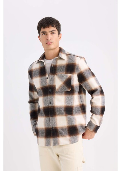 Regular Fit Polo Yaka Kareli Flanel Uzun Kollu Gömlek D2320AX24AU