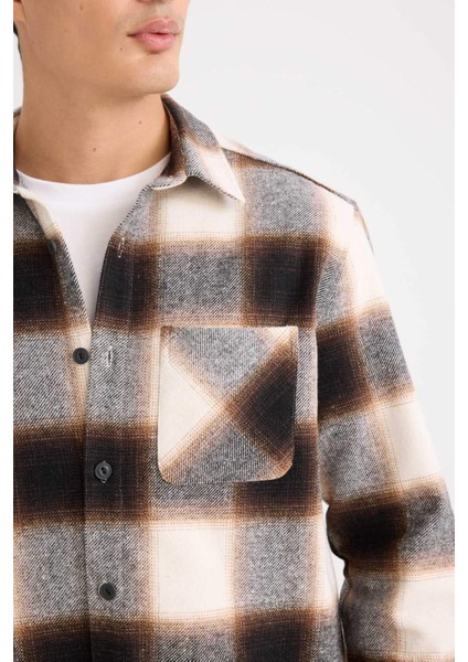 Regular Fit Polo Yaka Kareli Flanel Uzun Kollu Gömlek D2320AX24AU