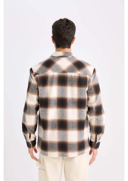 Regular Fit Polo Yaka Kareli Flanel Uzun Kollu Gömlek D2320AX24AU