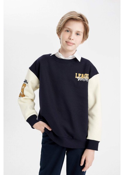 Erkek Çocuk Oversize Geniş Kalıp Bisiklet Yaka Baskılı Okul Sweatshirt C9281A824AU