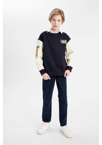 Erkek Çocuk Oversize Geniş Kalıp Bisiklet Yaka Baskılı Okul Sweatshirt C9281A824AU