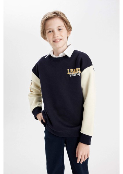 Erkek Çocuk Oversize Geniş Kalıp Bisiklet Yaka Baskılı Okul Sweatshirt C9281A824AU