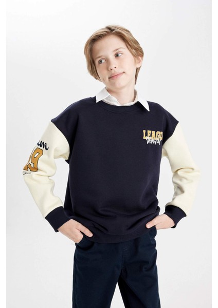 Erkek Çocuk Oversize Geniş Kalıp Bisiklet Yaka Baskılı Okul Sweatshirt C9281A824AU