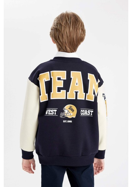 Erkek Çocuk Oversize Geniş Kalıp Bisiklet Yaka Baskılı Okul Sweatshirt C9281A824AU