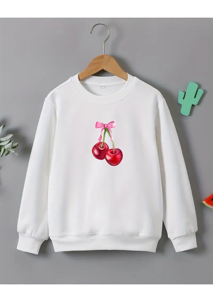 Kız Çocukları Için Kiraz Baskılı Uzun Kollu T-Shirt