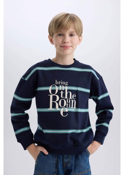 Erkek Çocuk Oversize Geniş Kalıp Bisiklet Yaka Baskılı Sweatshirt D1907A824WN