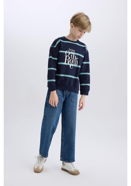 Erkek Çocuk Oversize Geniş Kalıp Bisiklet Yaka Baskılı Sweatshirt D1907A824WN