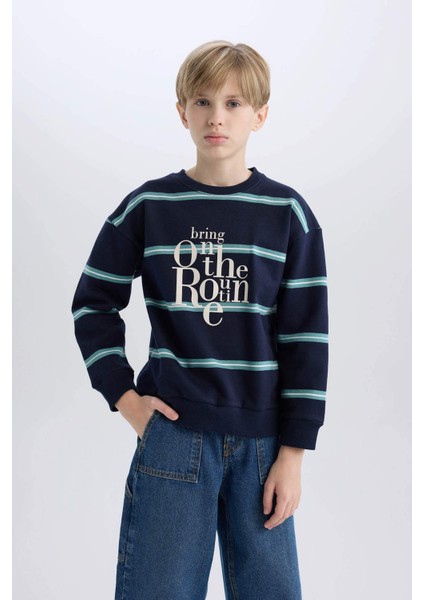 Erkek Çocuk Oversize Geniş Kalıp Bisiklet Yaka Baskılı Sweatshirt D1907A824WN