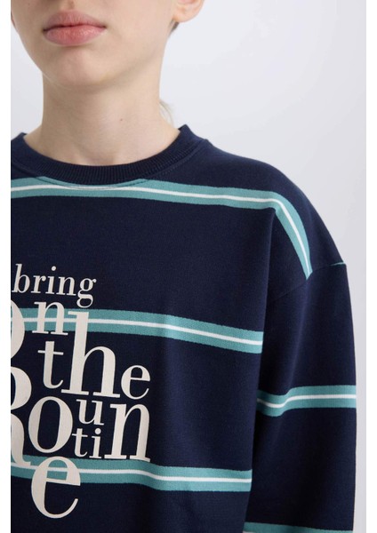 Erkek Çocuk Oversize Geniş Kalıp Bisiklet Yaka Baskılı Sweatshirt D1907A824WN