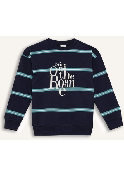 Erkek Çocuk Oversize Geniş Kalıp Bisiklet Yaka Baskılı Sweatshirt D1907A824WN