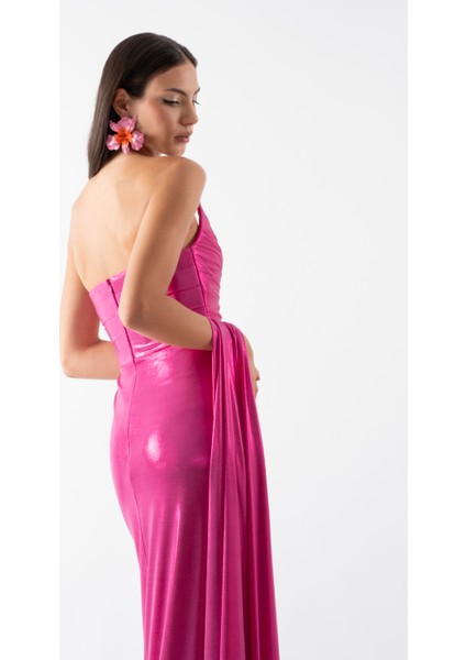 Odobella Kalp Yaka Straplez Anvelop Uzun Abiye Elbise Fuşya modelleri