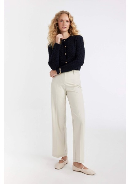 Regular Fit Bisiklet Yaka Saç Örgü Desenli Düğmeli Triko Hırka C9044AX24WN