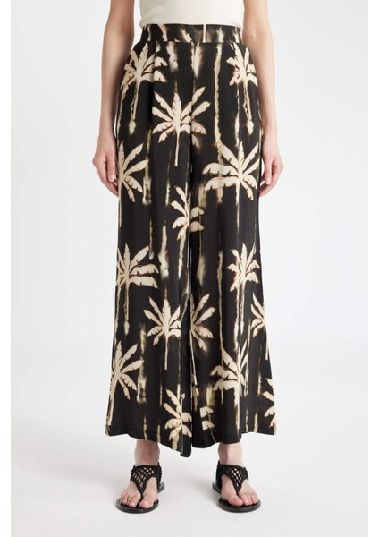 Maroken Kumaş Pantolon Culotte Desenli Beli Lastikli Geniş Paça Uzun Boy C9118AX24SM