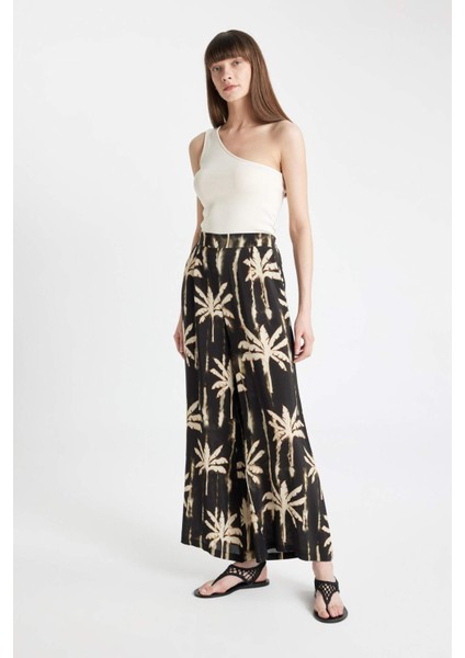 Maroken Kumaş Pantolon Culotte Desenli Beli Lastikli Geniş Paça Uzun Boy C9118AX24SM