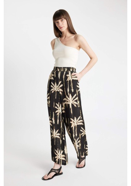 Maroken Kumaş Pantolon Culotte Desenli Beli Lastikli Geniş Paça Uzun Boy C9118AX24SM