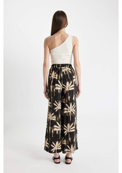 Maroken Kumaş Pantolon Culotte Desenli Beli Lastikli Geniş Paça Uzun Boy C9118AX24SM