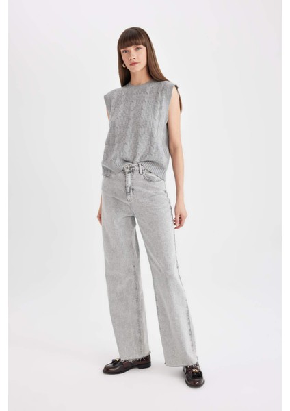 Regular Fit Bisiklet Yaka Basic Düz Saç Örgü Desenli Triko Süveter C9041AX24WN