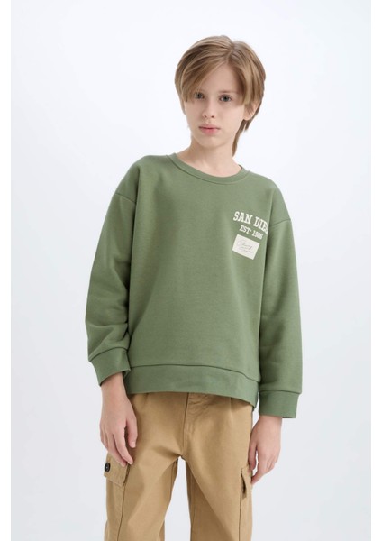 Erkek Çocuk Oversize Geniş Kalıp Bisiklet Yaka Sırt Baskılı Sweatshirt C9803A824WN