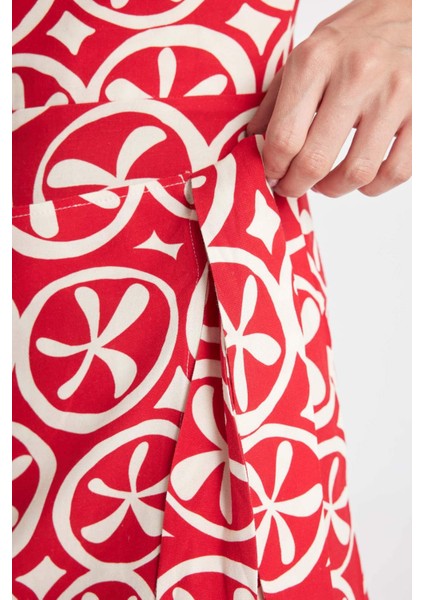 Askılı Etnik Desenli Keten Askılı Mini Elbise D0020AX24SM