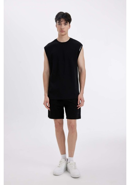 %100 Pamuk Boxy Fit Baskılı Bisiklet Yaka Atlet C5040AX24HS