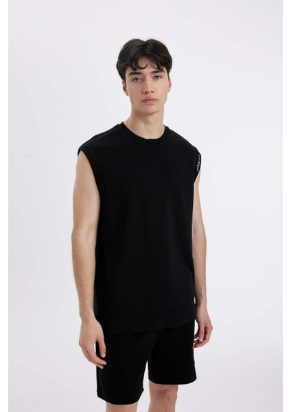 %100 Pamuk Boxy Fit Baskılı Bisiklet Yaka Atlet C5040AX24HS