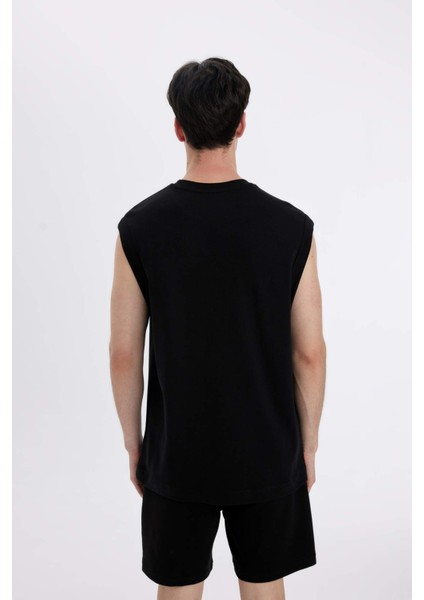 %100 Pamuk Boxy Fit Baskılı Bisiklet Yaka Atlet C5040AX24HS