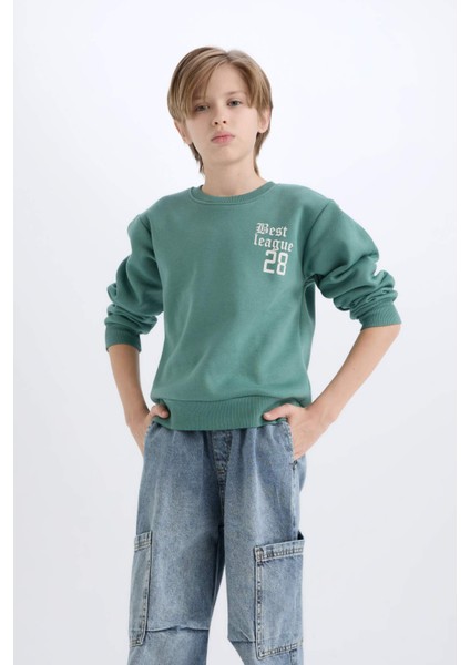 Erkek Çocuk Oversize Geniş Kalıp Bisiklet Yaka Sırt Baskılı Sweatshirt D1912A824WN