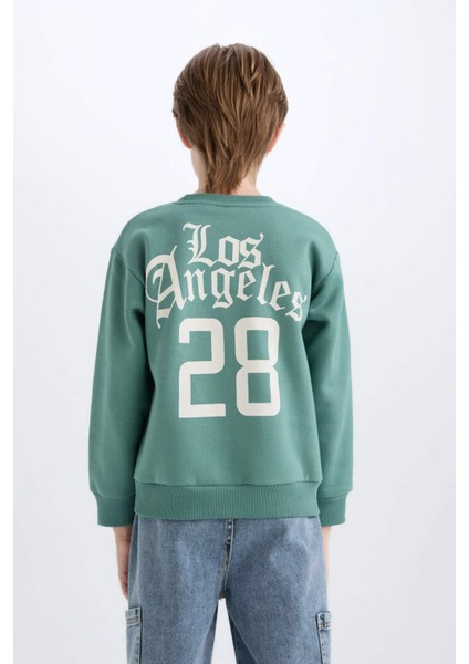 Erkek Çocuk Oversize Geniş Kalıp Bisiklet Yaka Sırt Baskılı Sweatshirt D1912A824WN