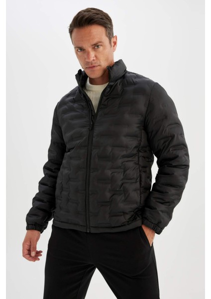 Su Geçirmez Kapitone Slim Fit Dar Kesim Dik Yaka Astarlı Fermuarlı Cepli Kışlık Şişme Mont D1234AX24WN