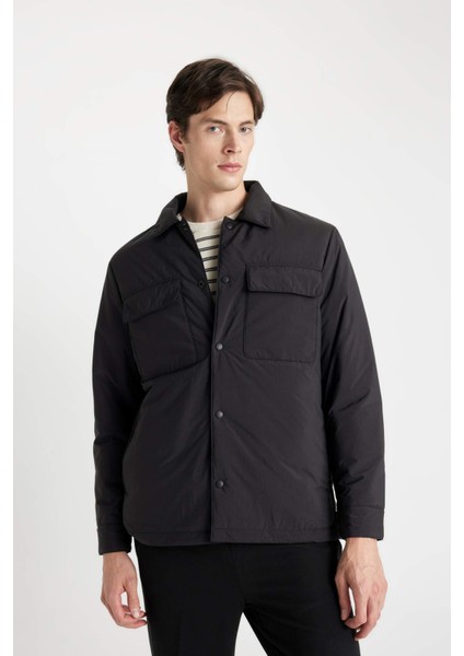 Su İtici Slim Fit Dar Kesim Gömlek Yaka Çıtçıtlı Cepli Şişme Mont D1230AX24WN