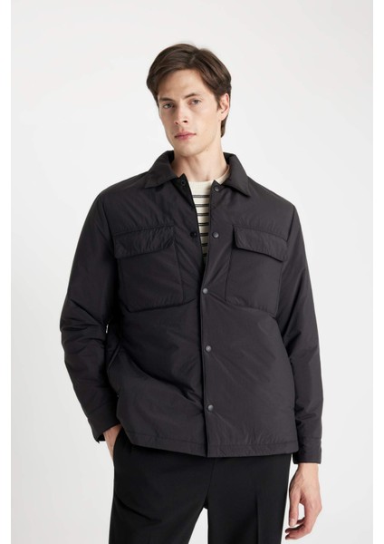 Su İtici Slim Fit Dar Kesim Gömlek Yaka Çıtçıtlı Cepli Şişme Mont D1230AX24WN