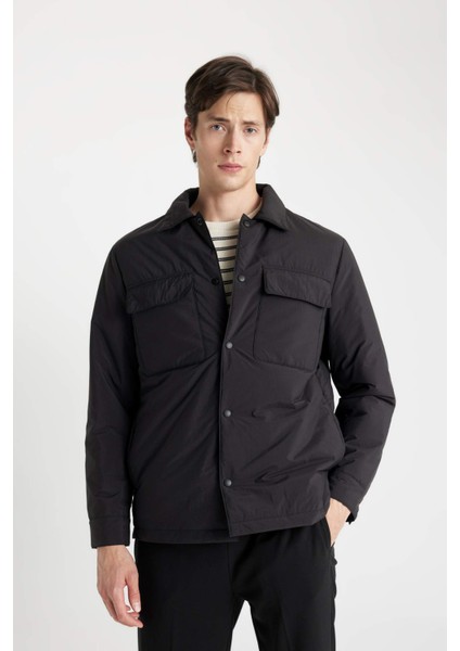 Su İtici Slim Fit Dar Kesim Gömlek Yaka Çıtçıtlı Cepli Şişme Mont D1230AX24WN