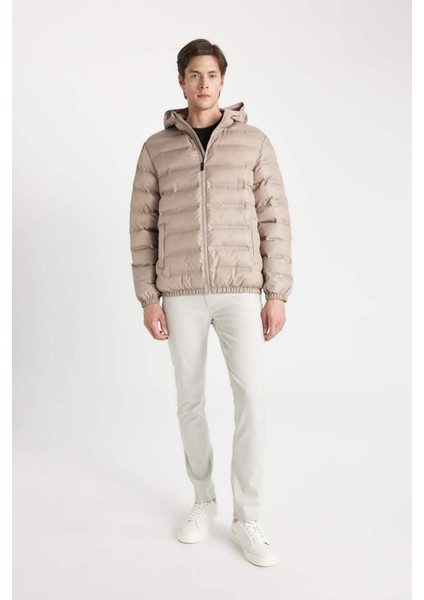 Su İtici Rüzgar Geçirmez Slim Fit Dar Kesim Astarlı Kapüşonlu Fermuarlı Cepli Kışlık Şişme Mont D1185AX24WN