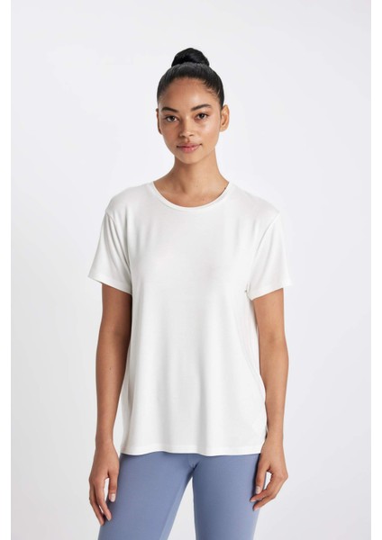 Standart Fit Bisiklet Yaka Sporcu Basic Düz Kısa Kollu Tişört D1904AX24HS