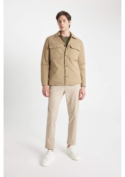 Su İtici Slim Fit Dar Kesim Gömlek Yaka Çıtçıtlı Cepli Şişme Mont D1230AX24WN