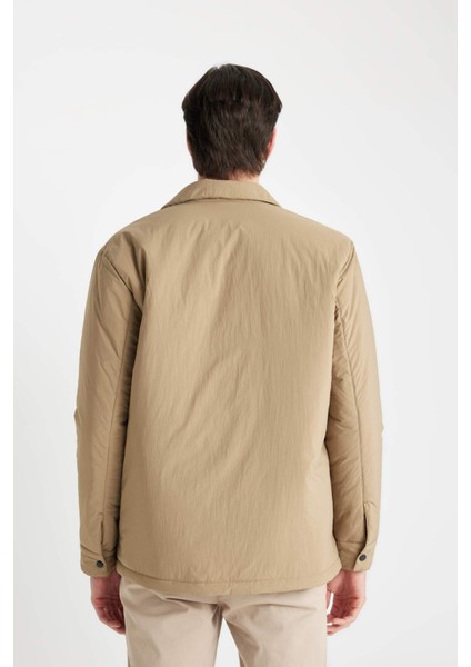 Su İtici Slim Fit Dar Kesim Gömlek Yaka Çıtçıtlı Cepli Şişme Mont D1230AX24WN