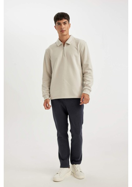 Regular Fit Polo Yaka Yarım Fermuarlı Basic Düz Sweatshirt D2279AX24AU