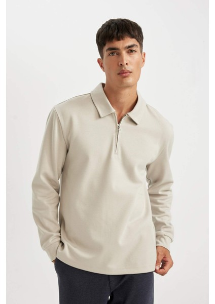 Regular Fit Polo Yaka Yarım Fermuarlı Basic Düz Sweatshirt D2279AX24AU