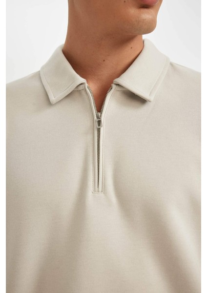Regular Fit Polo Yaka Yarım Fermuarlı Basic Düz Sweatshirt D2279AX24AU