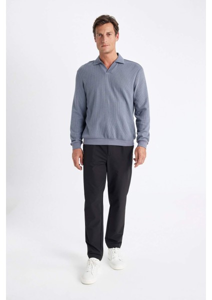 Mavi Regular Fit Polo Yaka Jakarlı Triko Sweatshirt A9785AX24AU