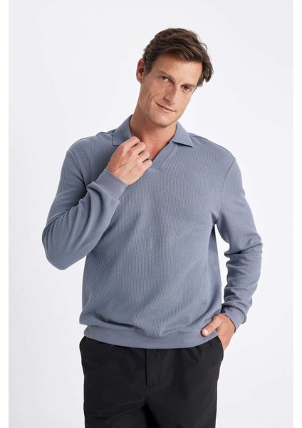 Mavi Regular Fit Polo Yaka Jakarlı Triko Sweatshirt A9785AX24AU