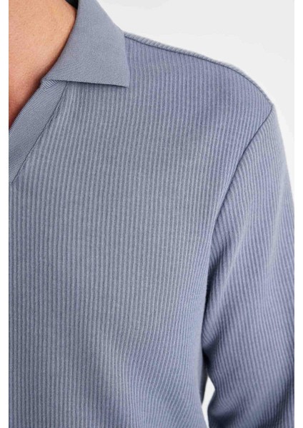 Mavi Regular Fit Polo Yaka Jakarlı Triko Sweatshirt A9785AX24AU