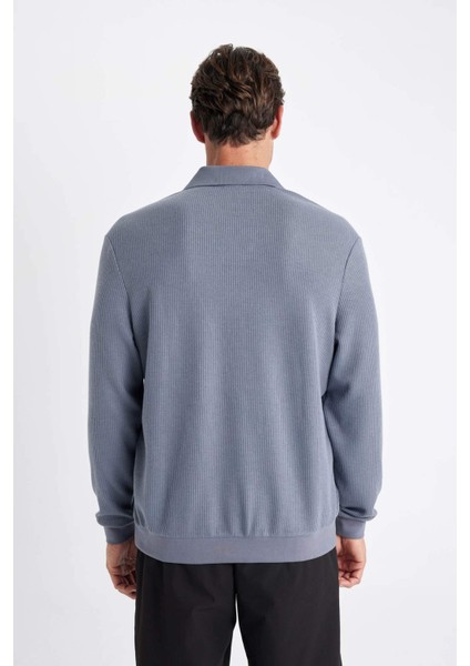 Mavi Regular Fit Polo Yaka Jakarlı Triko Sweatshirt A9785AX24AU